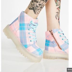 YRU slayr plaid pastel and clear high top sneakers